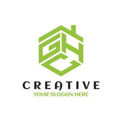 ghc initial hexagon icon logo vector. Typography brand logo cube vector illuatration
