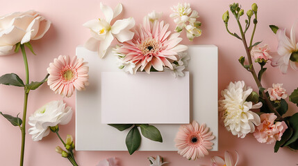 card with flowers, card with flowers, Petals and invitation card, invitation card mockup, message card, wedding invitation, spring, event invitation, gift box 