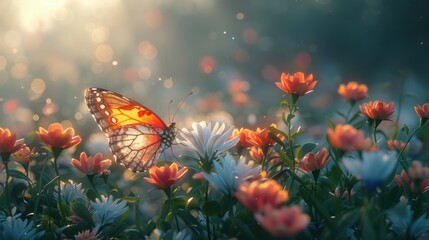 An ethereal butterfly flutters through a garden rendered in a delicate, watercolor style. The stylized animation brings the scene to life with soft, flowing colors and a sense of gentle motion,