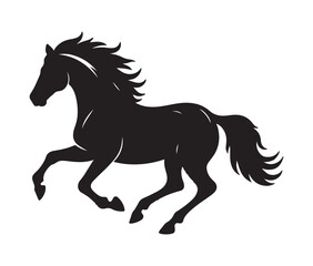 Running horse black silhouette set. Vector illustration