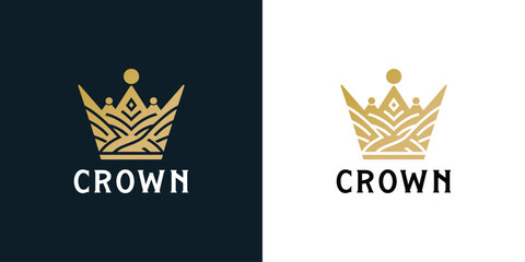 Premium style abstract gold crown logo symbol. Royal king icon. Modern luxury brand element sign. Vector illustration.