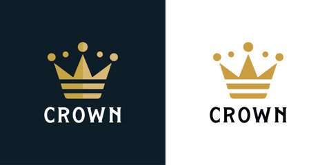 Premium style abstract gold crown logo symbol. Royal king icon. Modern luxury brand element sign. Vector illustration. © yusilo