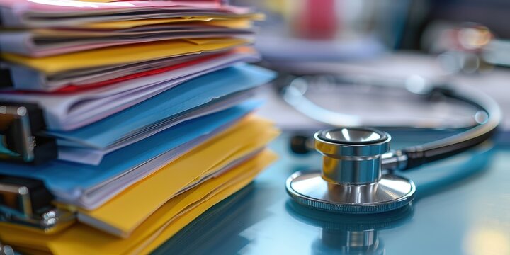 Stethoscope and Stack of Medical Records