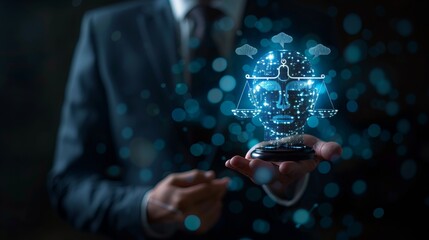 AI ethics or AI Law concept. Developing AI codes of ethics. Compliance, regulation, standard. Business policy and responsibility for guarding against unintended bias in machine learning algorithms.