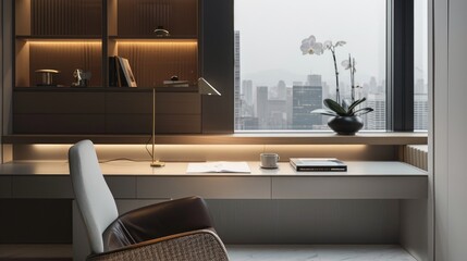 Minimalist Desk with Inspiring City Vista, Built-in Desk with City View