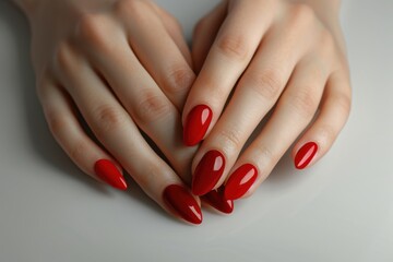 Hands with Bold Red Manicured Nails