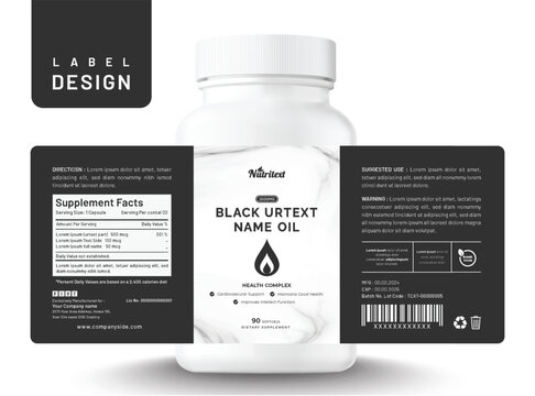 Food supplement vitamin label oil sticker creative modern design dietary bottle jar box packaging.