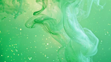 Fototapeta premium A jet of soap smoke with glitter on a bright green background.