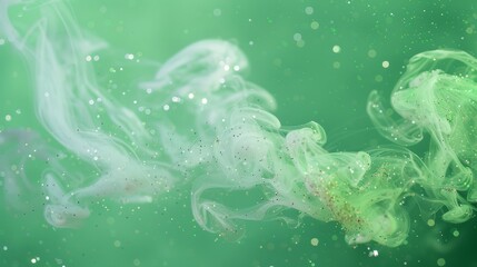 Fototapeta premium A jet of soap smoke with glitter on a bright green background.