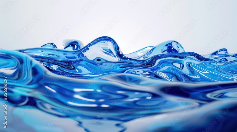 Poster 3d rendering of a blue liquid surface with a white background.generative ai