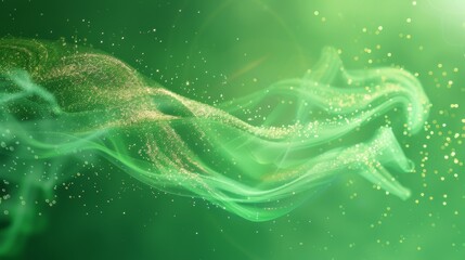A jet of soap smoke with glitter on a bright green background.