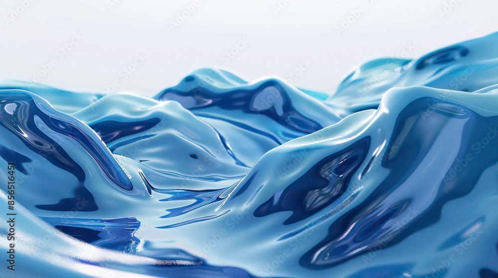 Poster 3d rendering of a blue liquid surface with a white background.generative ai