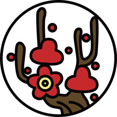 カラー円形ミニ花札　如月　梅　2月　梅のカス