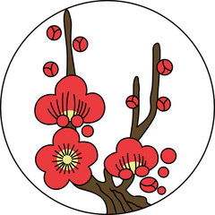 カラー円形花札　如月　梅　2月　梅のカス
