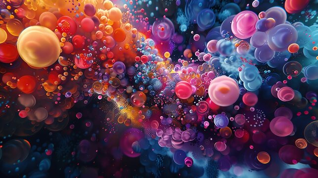 Abstract colorful spheres and swirls in a vibrant, dynamic composition.  Perfect for backgrounds, design, and creative projects.
