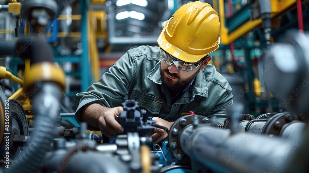 Aufkleber horizontal image of a maintenance mechanical engineer at work. copy space for text.