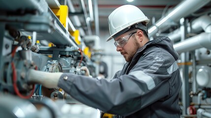 Fototapeta premium Horizontal image of a maintenance mechanical engineer at work. copy space for text.