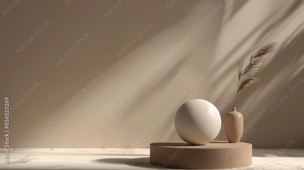 Poster 3d rendering of a simple scene with a sphere on a podium. generative ai