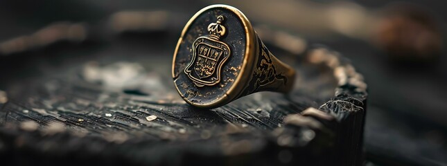 A masculine signet ring bearing a family crest is passed down through generations, each scratch and scuff telling the story of its storied history
