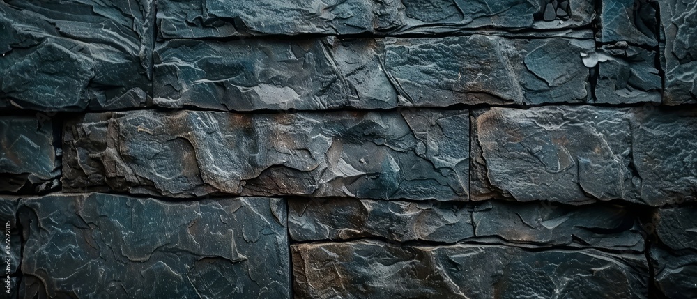 Wall mural Dark stone or slate wall.Grunge background.