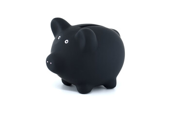 Black piggy bank isolated on white background