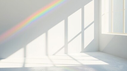Fototapeta premium Empty room with rainbow light refraction overlay with window shadow