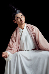 Artistic image of a Chinese priest and Taoist priest on a white background