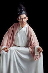 Artistic image of a Chinese priest and Taoist priest on a white background