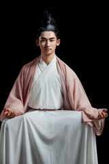 Artistic image of a Chinese priest and Taoist priest on a white background