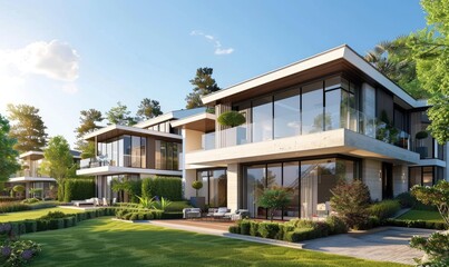 Fototapeta premium Luxury Modern Villa with Garden: Private House View