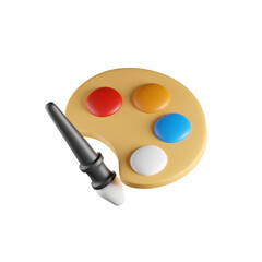 Pallette and Brush 3D Render Isolated Images