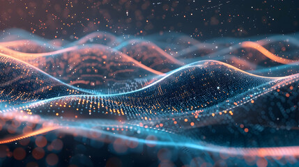 Technology-themed background featuring a digital wave of particles