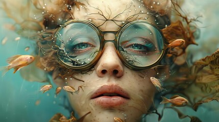 Surreal portrait with dreamlike elements and fantastical details, evoking a sense of wonder