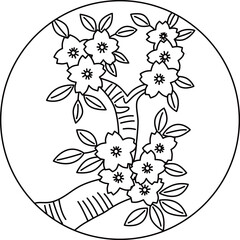 線画円形花札　弥生　桜　3月　桜のカス