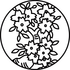 線画円形シンプル花札　弥生　桜　3月　桜のカス