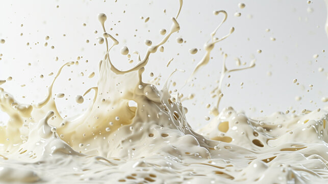 Spoiled Milk Gone Bad: Curdled Chunks and Mold Floating on White Background