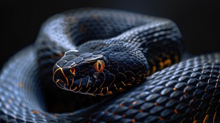 Snake Art on Dark Background Featuring Black Kingsnake