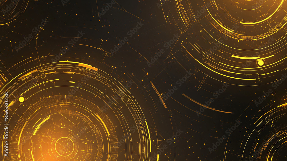 Poster abstract futuristic background with glowing yellow circles and lines with copy space for technology,