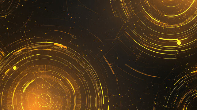 Abstract futuristic background with glowing yellow circles and lines with copy space for technology, science, and innovation themes