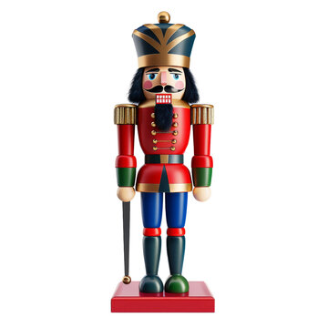 Classic wooden nutcracker soldier in vibrant colors, standing upright. Perfect for holiday decorations or traditional decor displays.