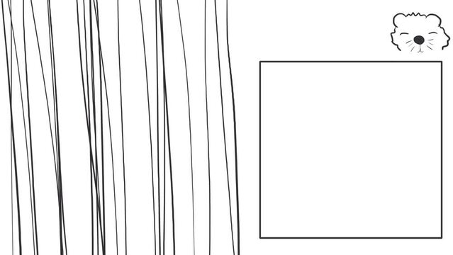 On one side of the image the vertical lines change, on the other side there are animal faces and a frame under them.