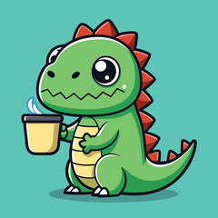 cute kawaii dinosaur t-rex drink coffee vector design.  the design can be used to t-shirt and more