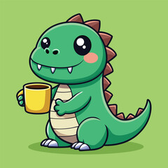 cute kawaii dinosaur t-rex drink coffee vector design.  the design can be used to t-shirt and more