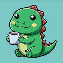 cute kawaii dinosaur t-rex drink coffee vector design.  the design can be used to t-shirt and more