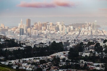 Obraz premium Downtown, San francisco city skyline at sunset. California, USA