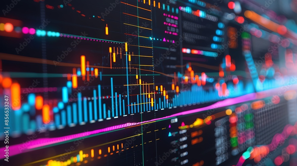 Poster financial data visualization on a screen