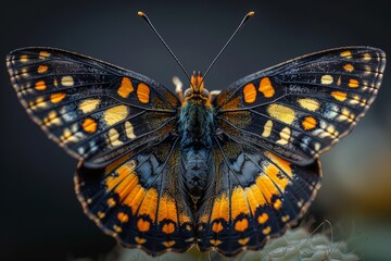 Fototapeta premium Close-up of a Black and Orange Butterfly with Delicate Wings