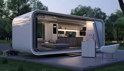 Futuristic High-Tech Smart Tiny House with Integrated Smart Home Technology and Hidden Storage