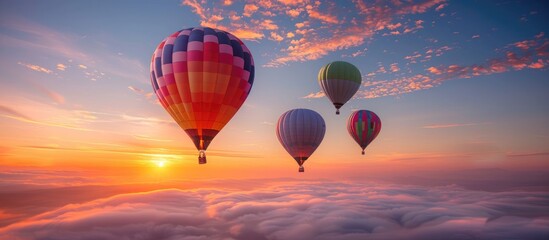 Hot Air Balloons Soaring Above a Sea of Clouds at Sunset