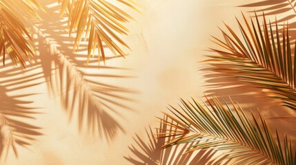 Cheerful apricot orange cream wall with soft palm leaf shadow pattern